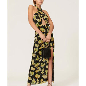 De La Vali Floral Halter Maxi Dress Size 8 Black Sundress Resort Designer $200